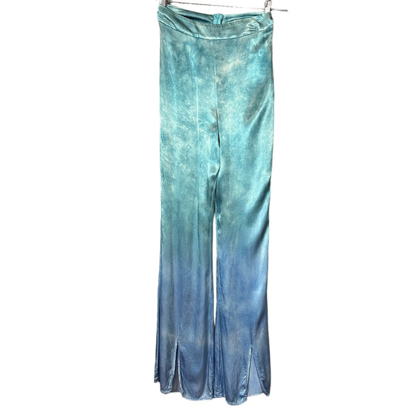 Rays for Days Blue Satin Split Hem Flare Pants XS 70s Retro Festival Ombre $139 - Picture 4 of 11